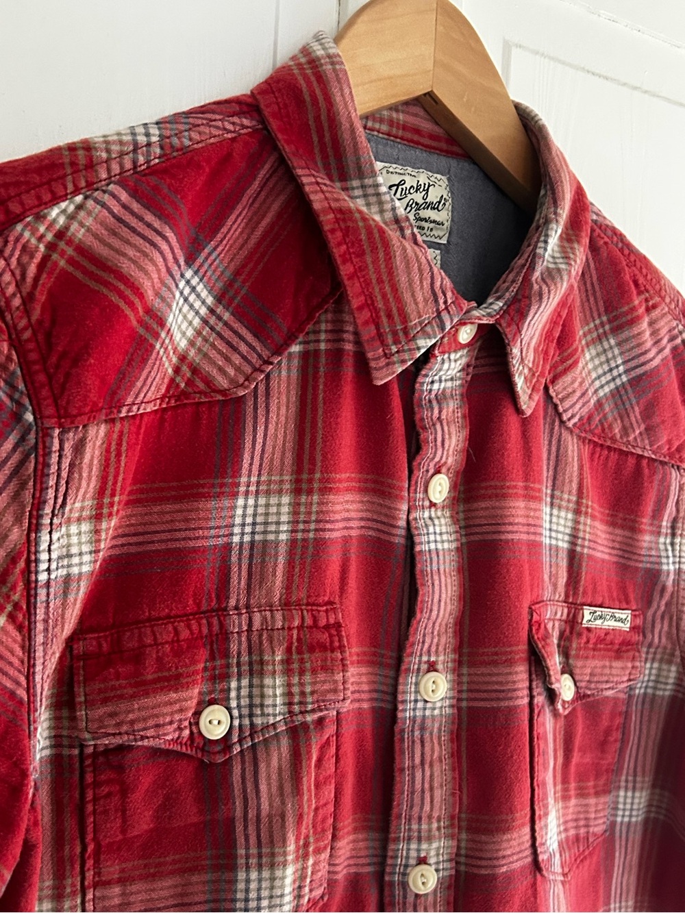 Lucky Brand Men’s Size M Short Sleeve Vintage Western Button Down Plaid Shirt - Picture 11 of 13
